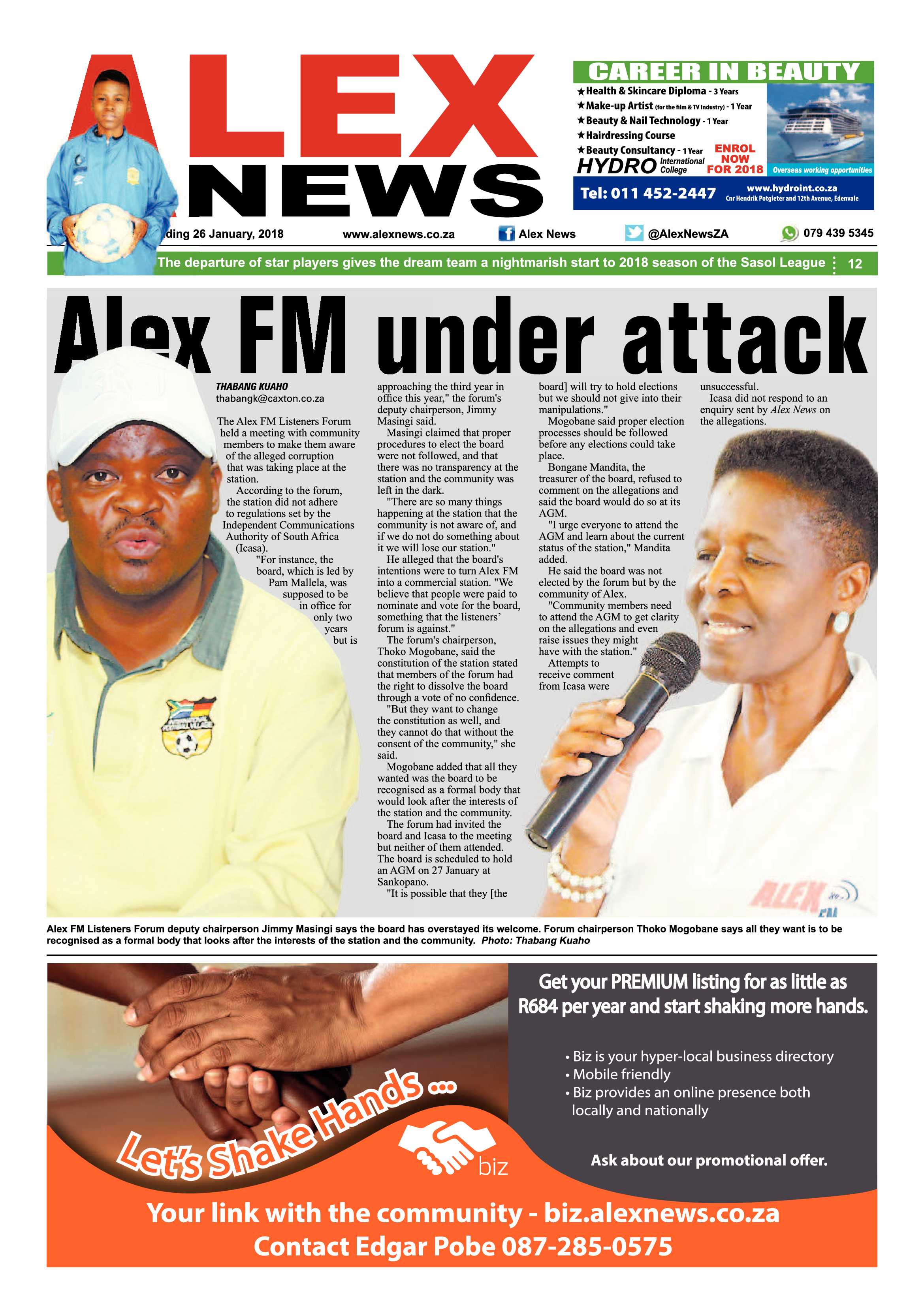 Alex News 22 December, 2017 page 1