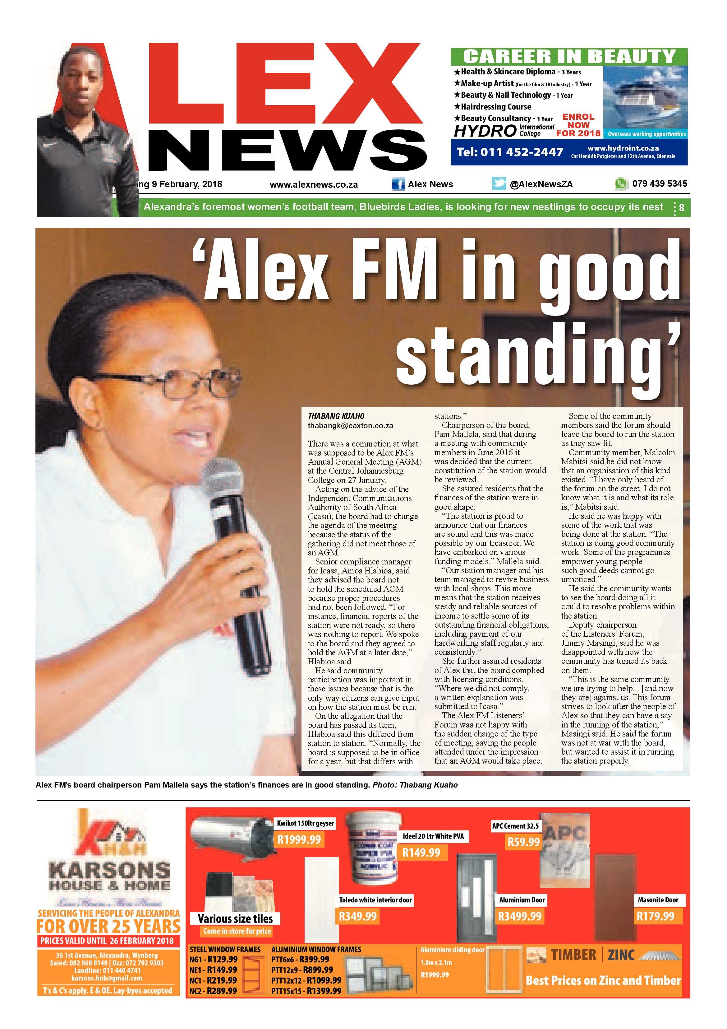 Alex News – 9 Feb 2018 page 1