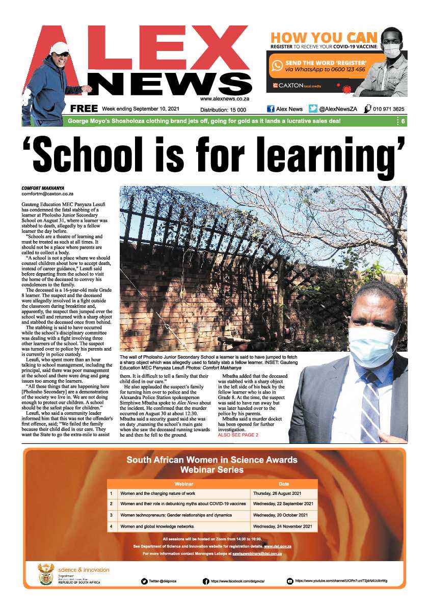 Alex News 10 September 2021 page 1