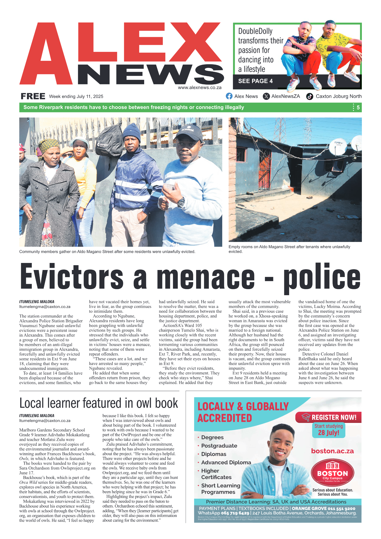 Alex News 11 July 2025 page 1