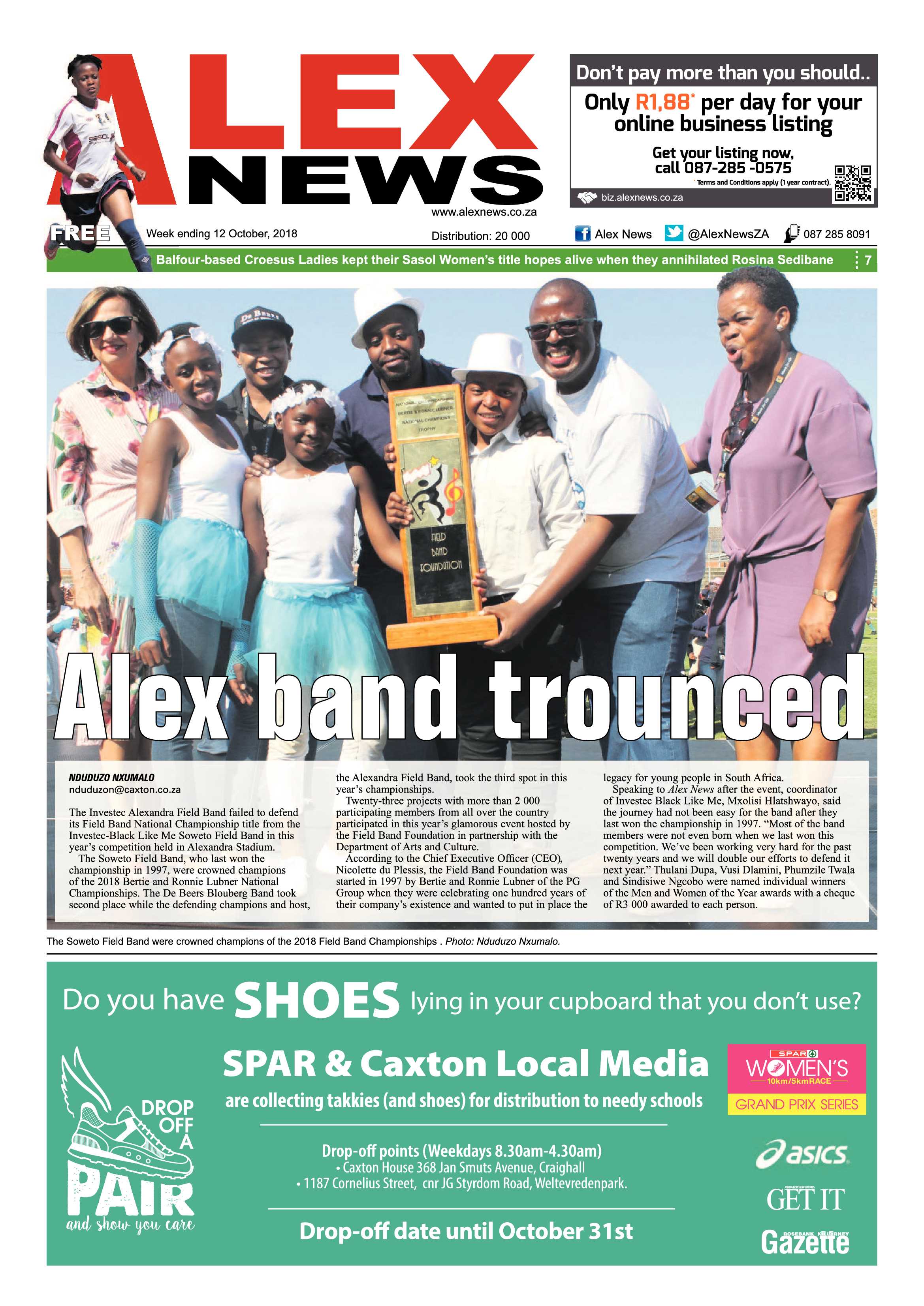 Alex News 12 October, 2018 page 1