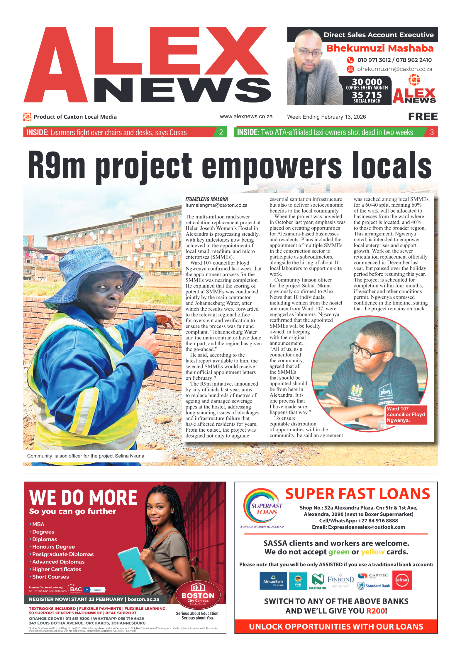 Alex News 13 February 2026 page 1