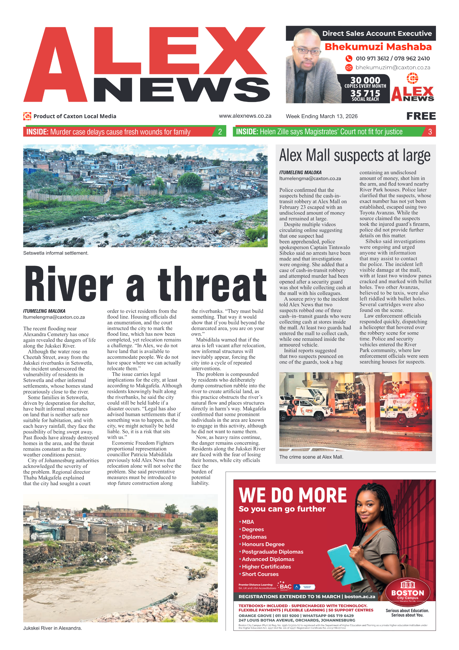 Alex News 13 March 2026 page 1