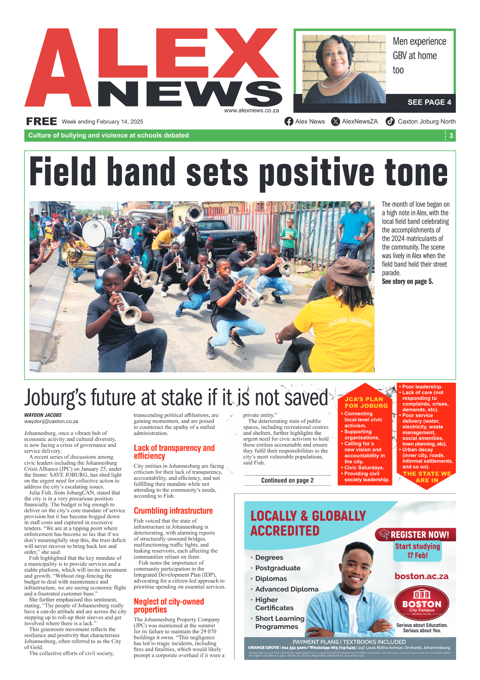 Alex News 14 February 2025 page 1