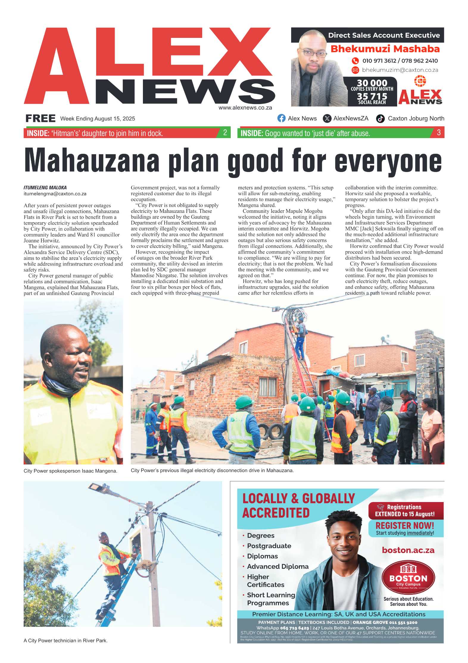 Alex News 15 August 2025 page 1