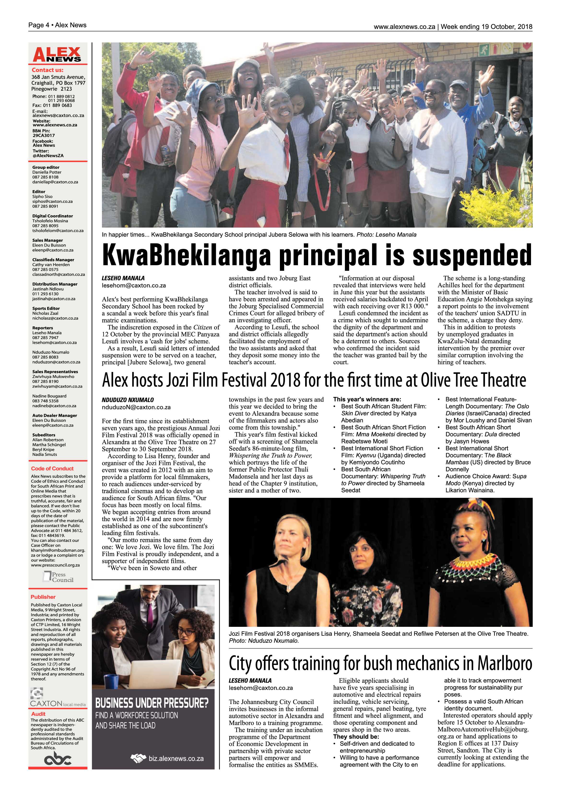 Alex News 19 October, 2018 page 4