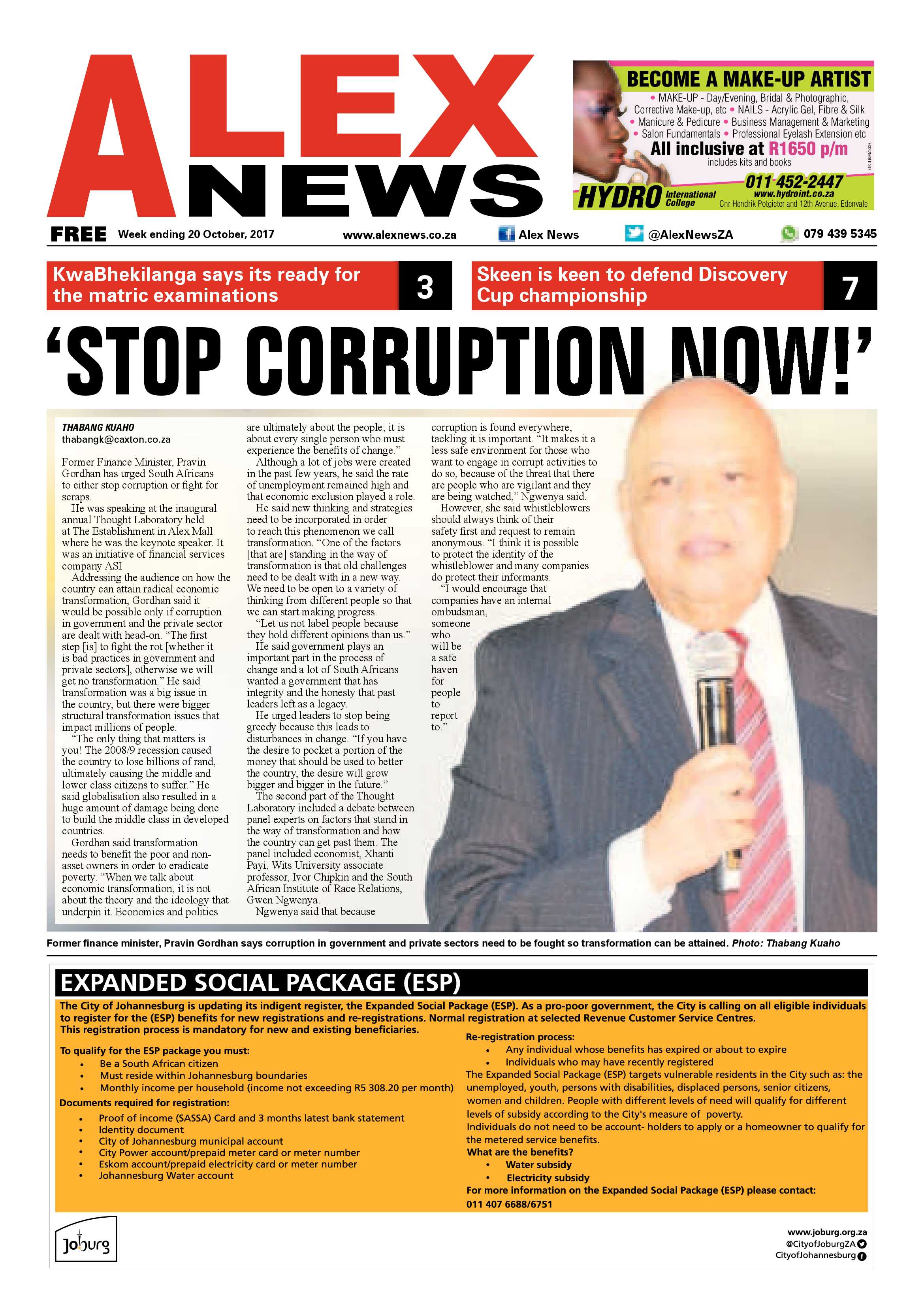 Alex News 20 October 2017 page 1