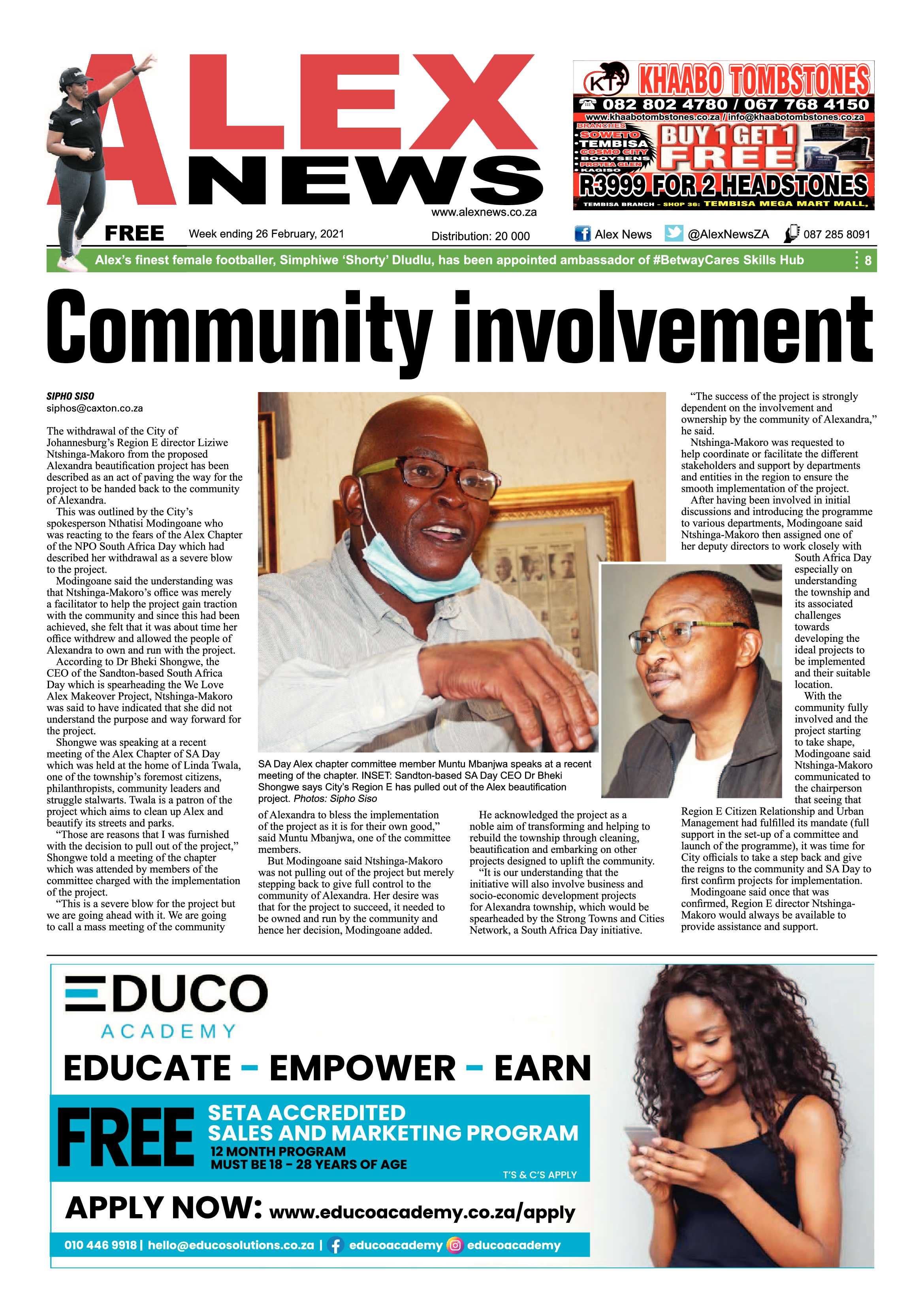 Alex News 26 February 2021 page 1