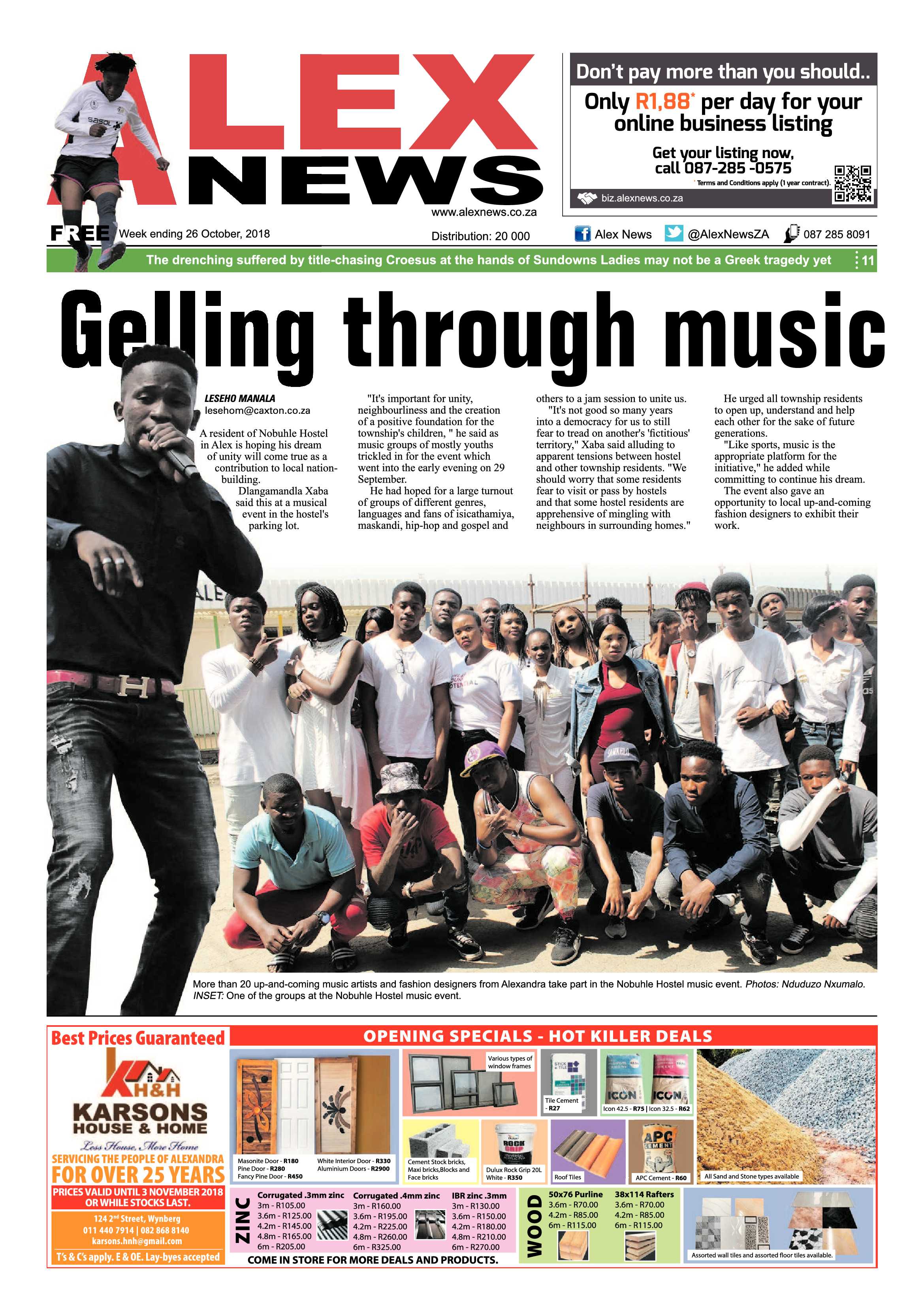Alex News 26 October, 2018 page 1
