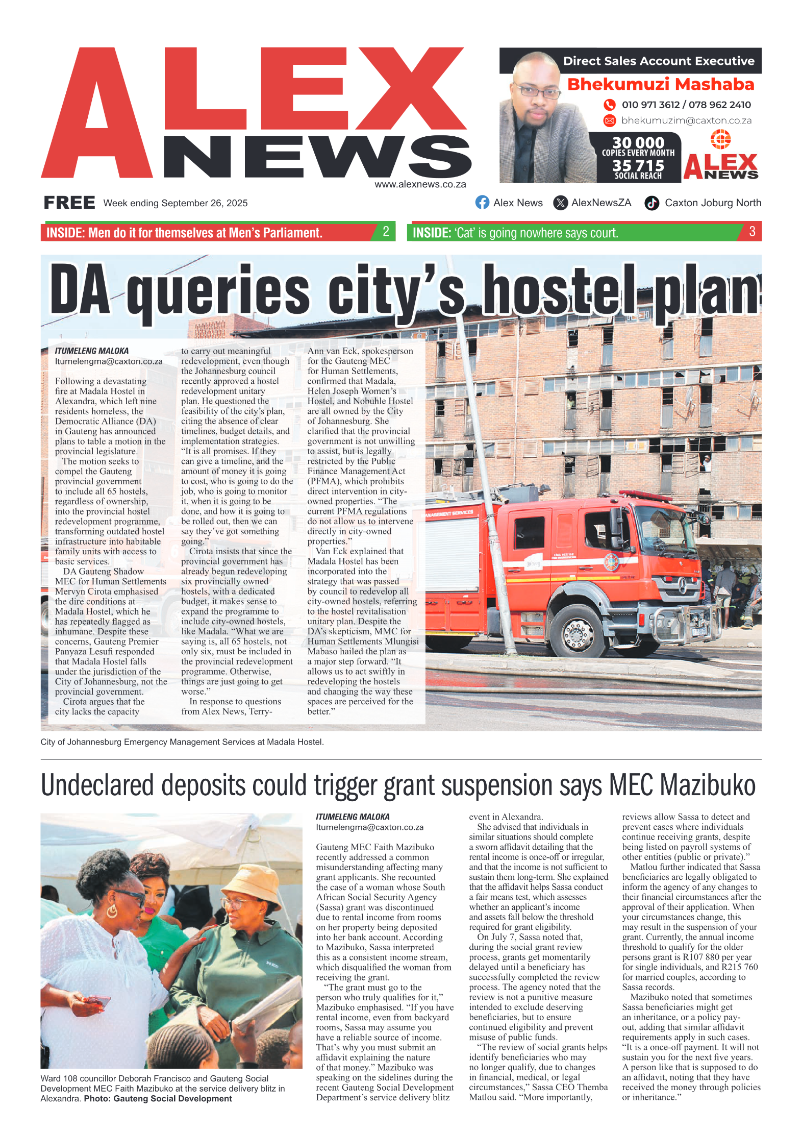 Alex News 26 September 2025 page 1