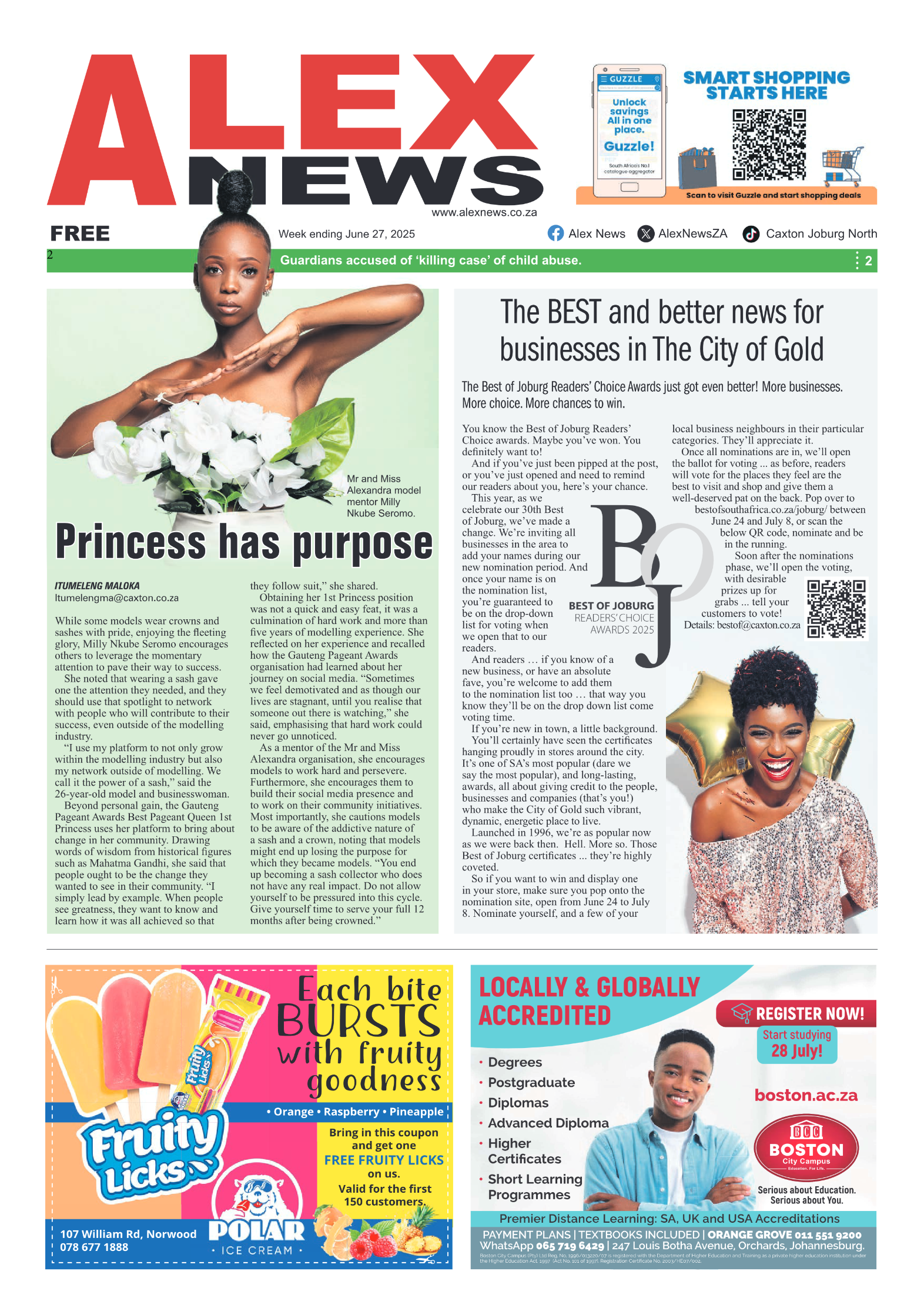 Alex News 27 June 2025 page 1
