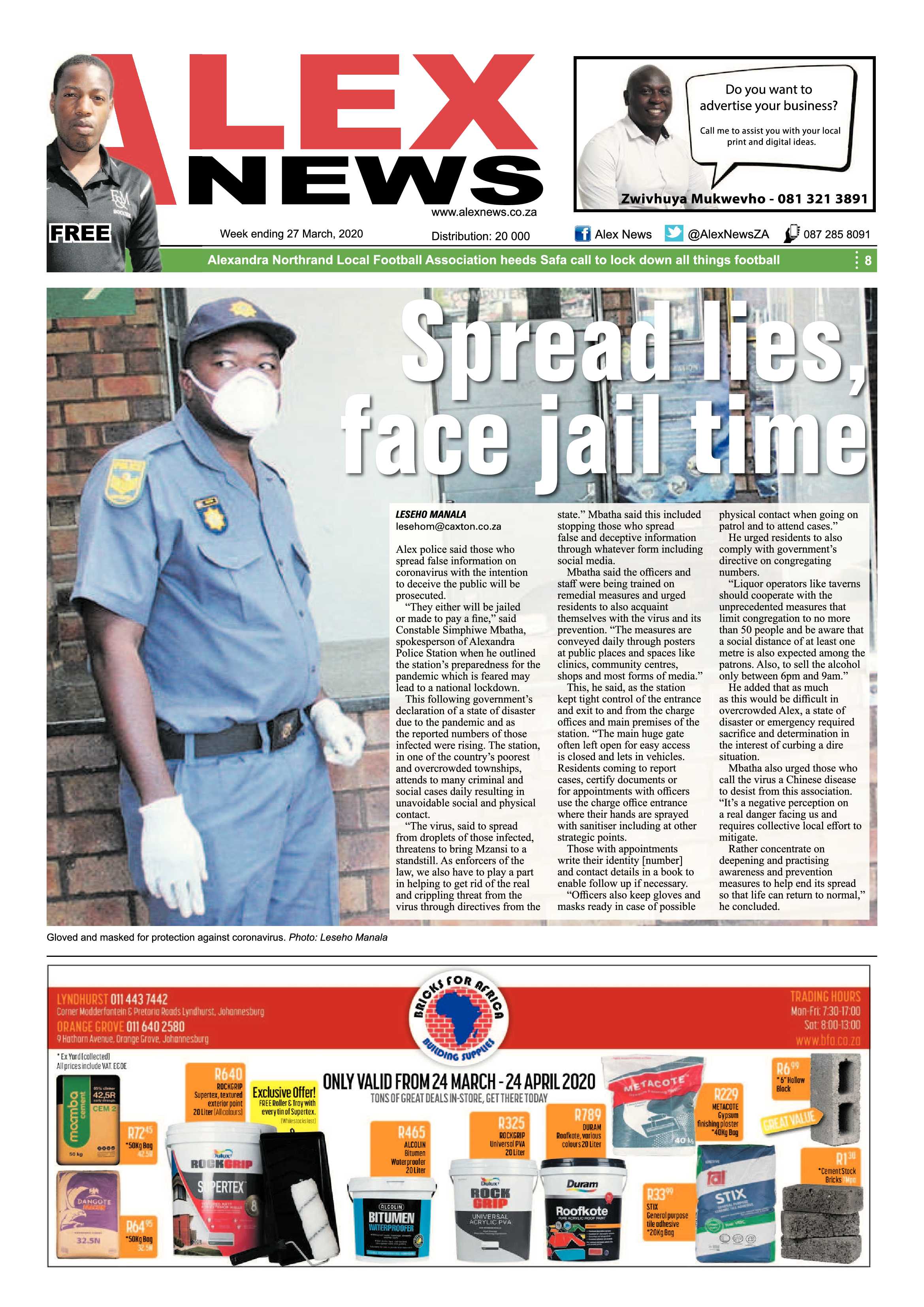 Alex News 27 March 2020 page 1