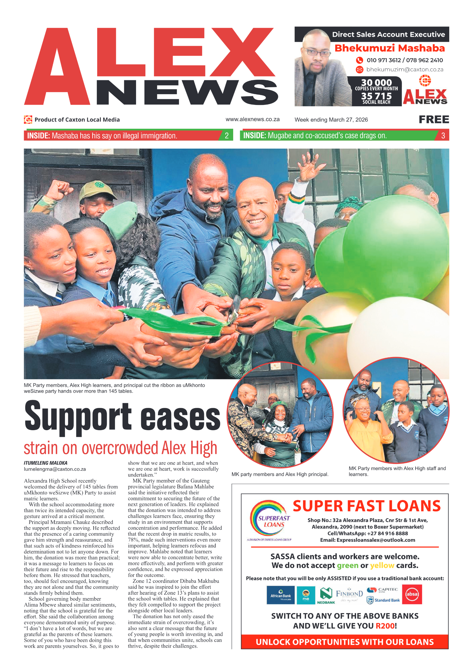 Alex News 27 March 2026 page 1