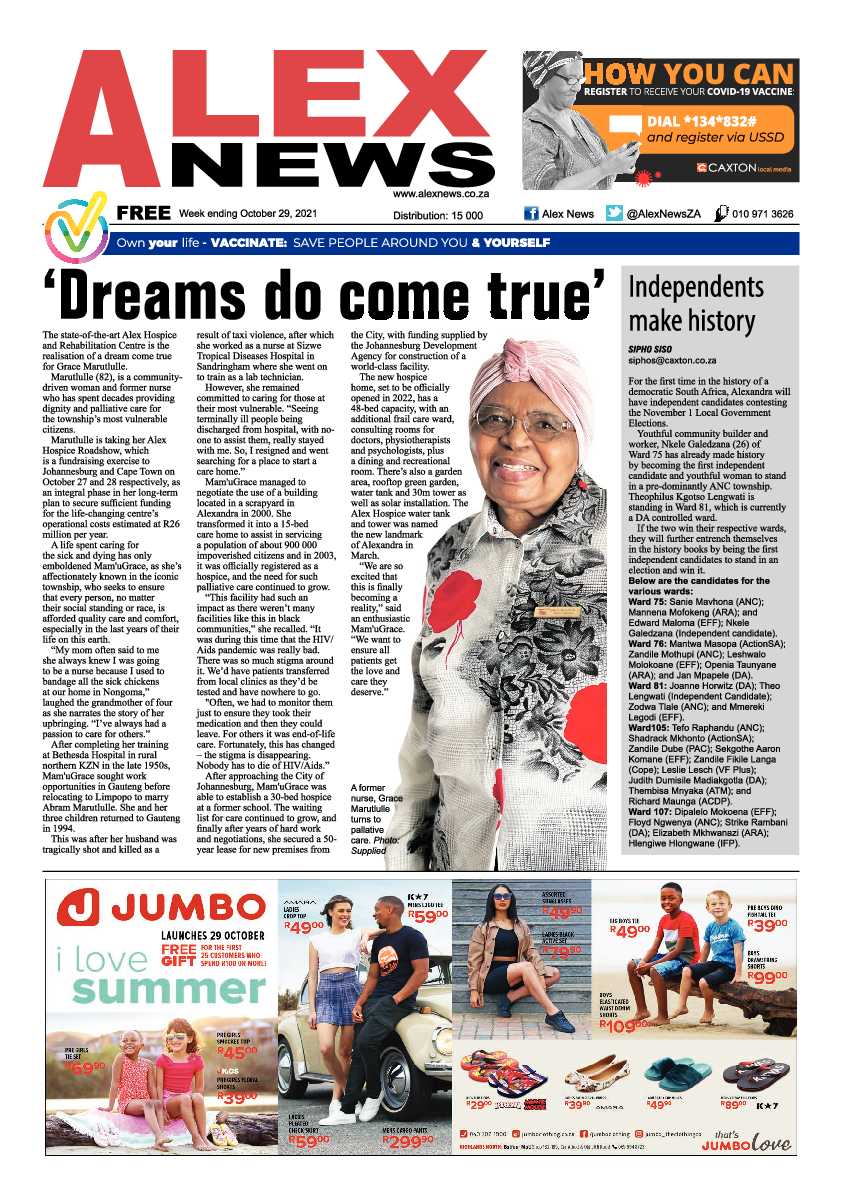 Alex News  29 October 2021 page 1